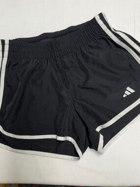 Adidas Shorts Women's XS Black White Stripe Athletic Running Pull On Elastic Wai